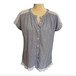 UMGEE Cotton Blend Seersucker Oxford Stripe Lace‎ Tunic Size Small